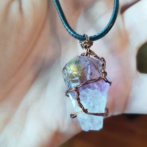 Wire Wrapped Amethyst Necklace [18in, black]